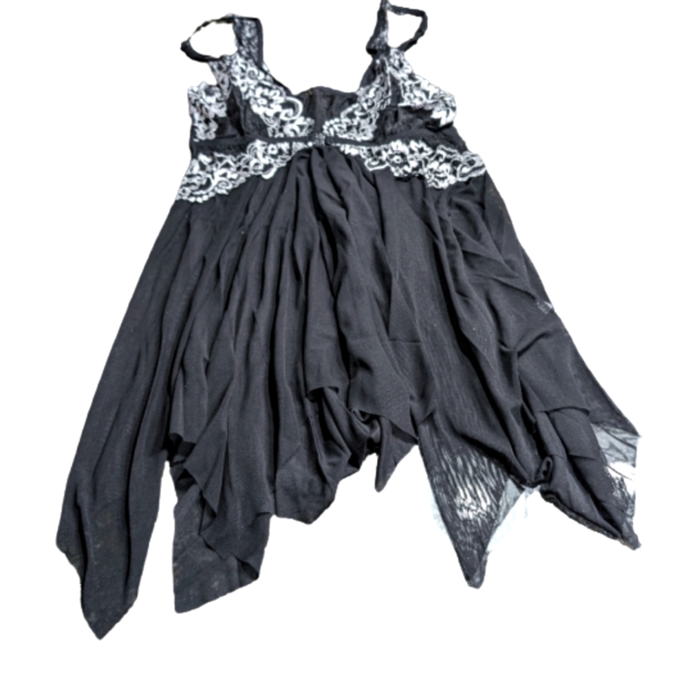Black Lace Babydoll Negligee & Thong Embroidery Flowey